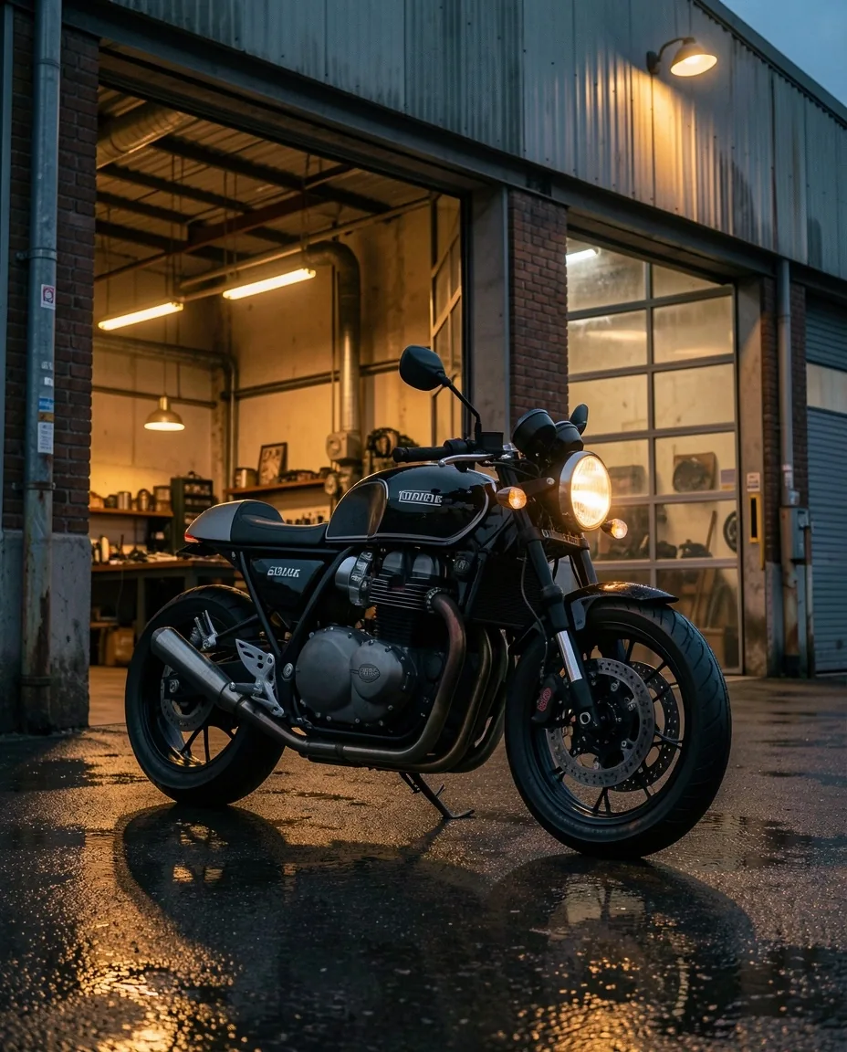 Motocykl przed warsztatem Dilorian przy ulicy Opolskiej w Krakowie